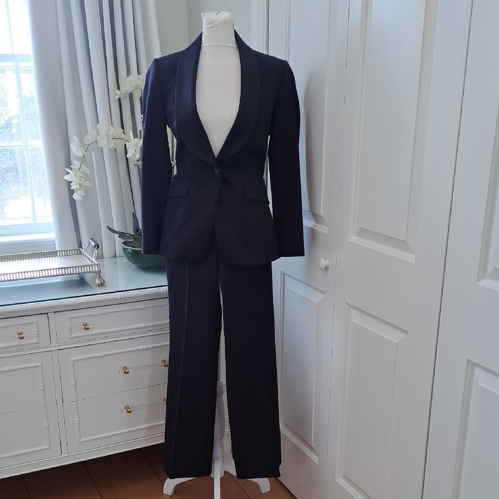 Sisley Womens Formal Black Tie Black Tuxedo Suit Satin Side‎ Stripe IT38/US2